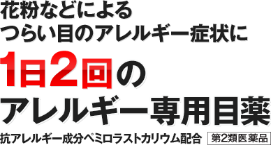 花粉などによるつらい目のアレルギー症状に 1日2回のアレルギー専用目薬 医療用成分ペミロラストカリウム配合 第一類医薬品